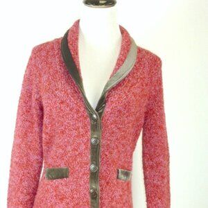 HWR for ANTHROPOLOGIE red pink brown marled wool cardigan shawl Sweater M velvet
